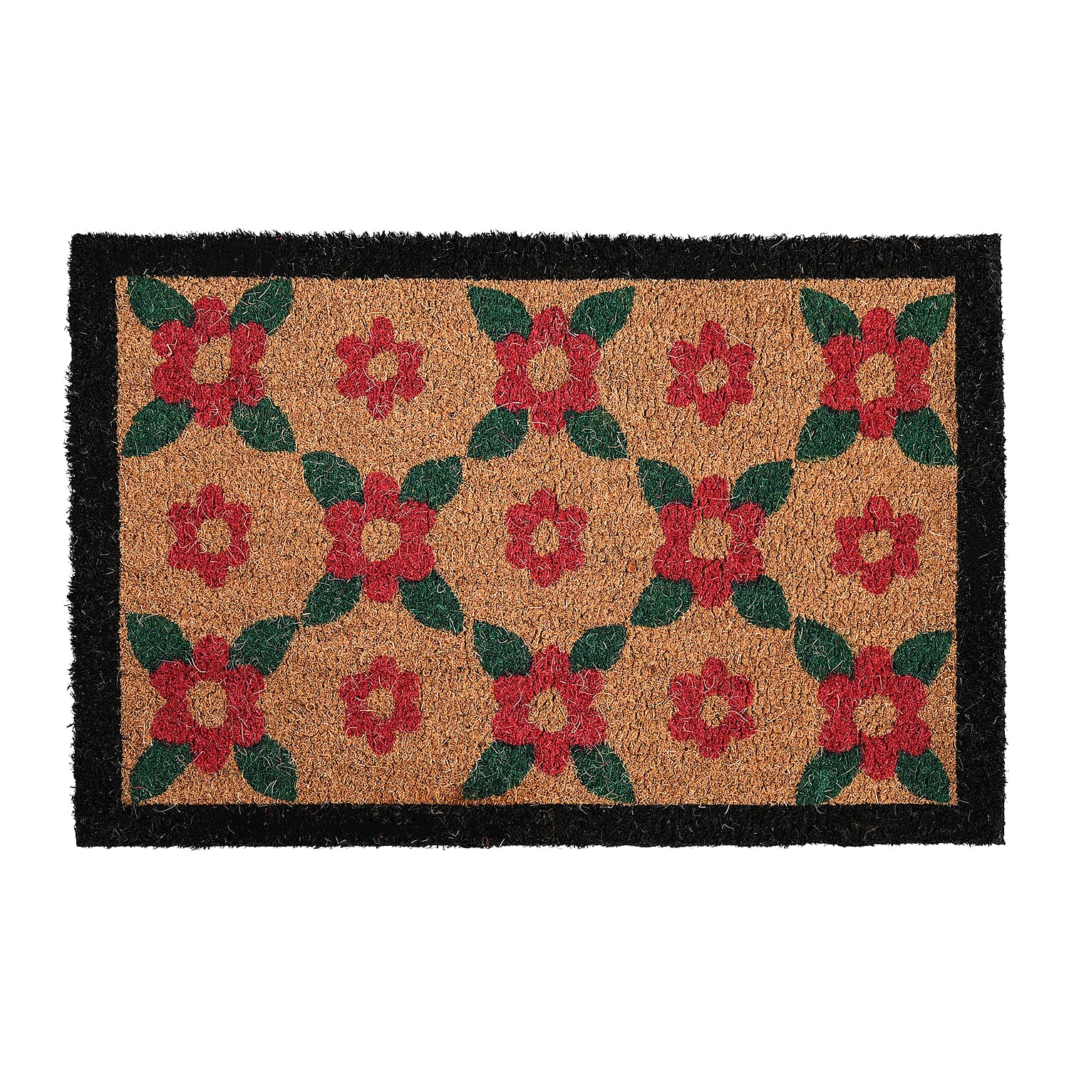 Flower Print Coir Door Mat (Size 40x60 cm) - Multi