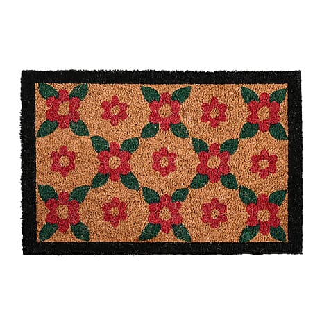 Flower Print Coir Door Mat (Size 40x60 cm) - Multi
