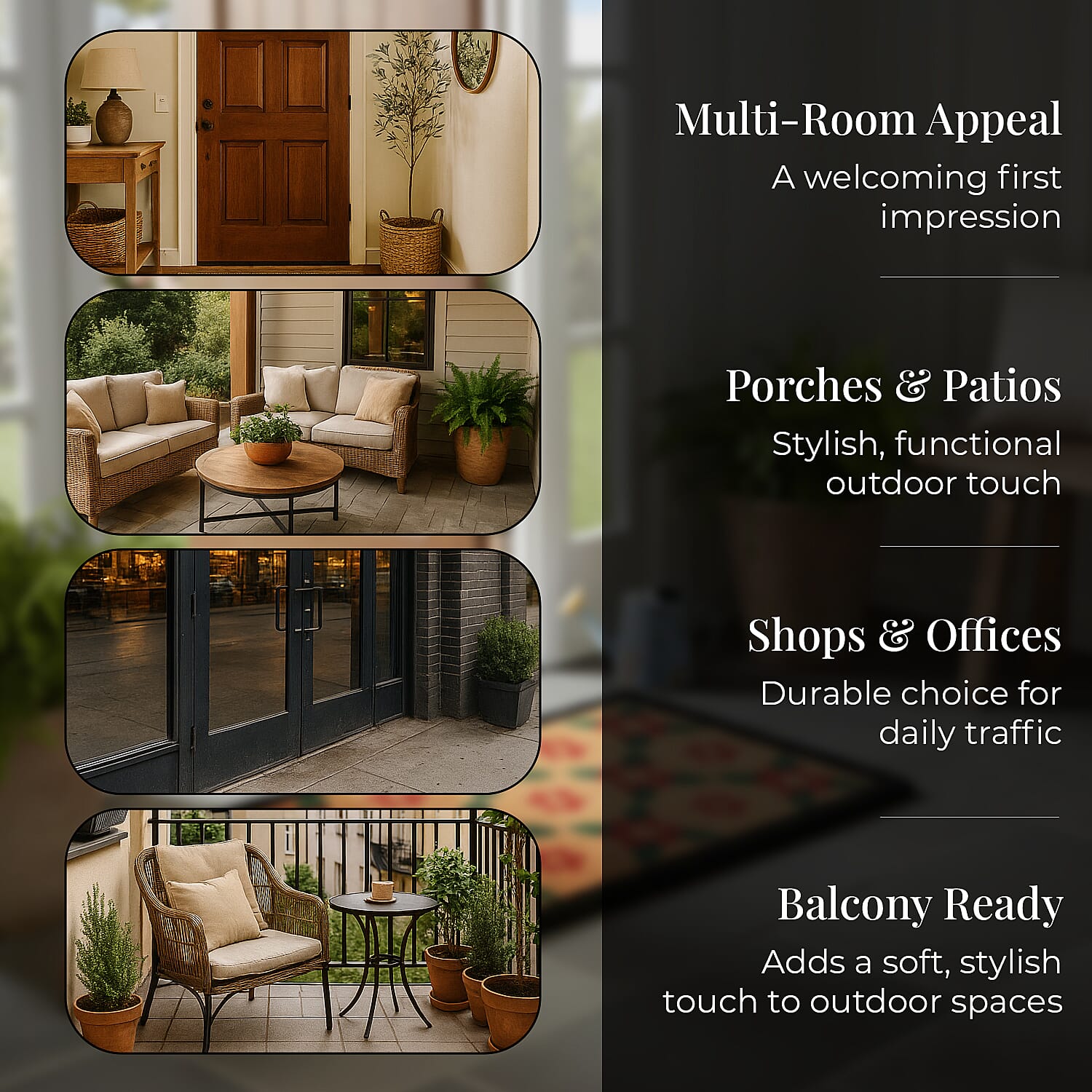 Flower Print Coir Door Mat (Size 40x60 cm) - Multi