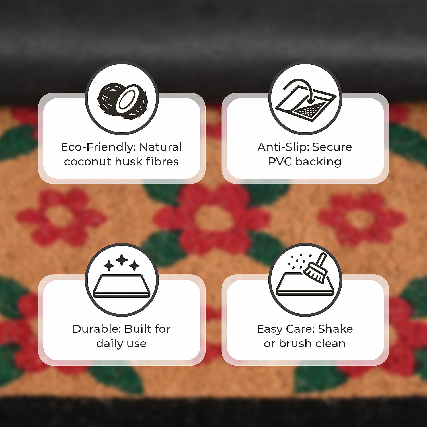 Flower Print Coir Door Mat (Size 40x60 cm) - Multi