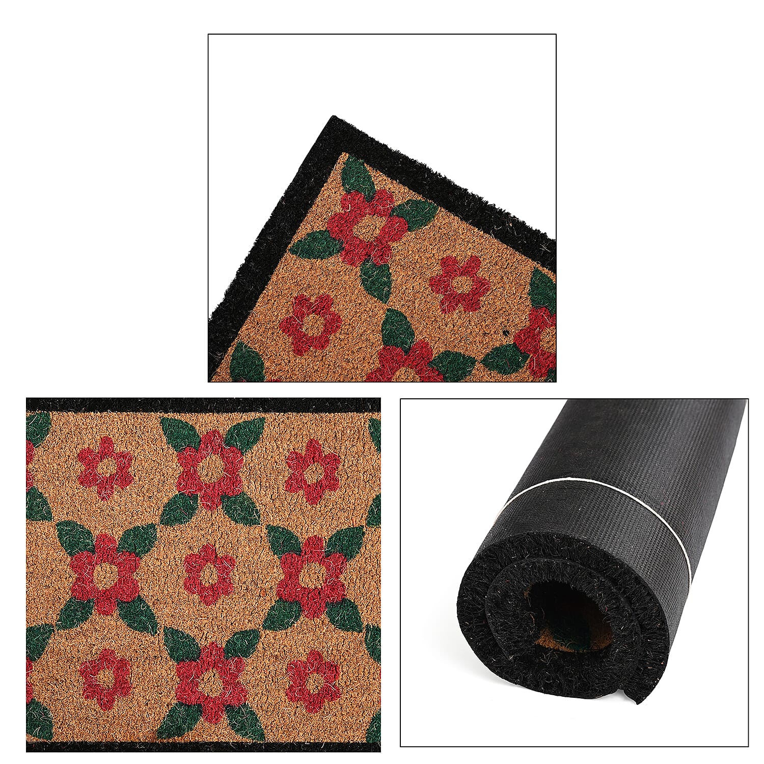 Flower Print Coir Door Mat (Size 40x60 cm) - Multi