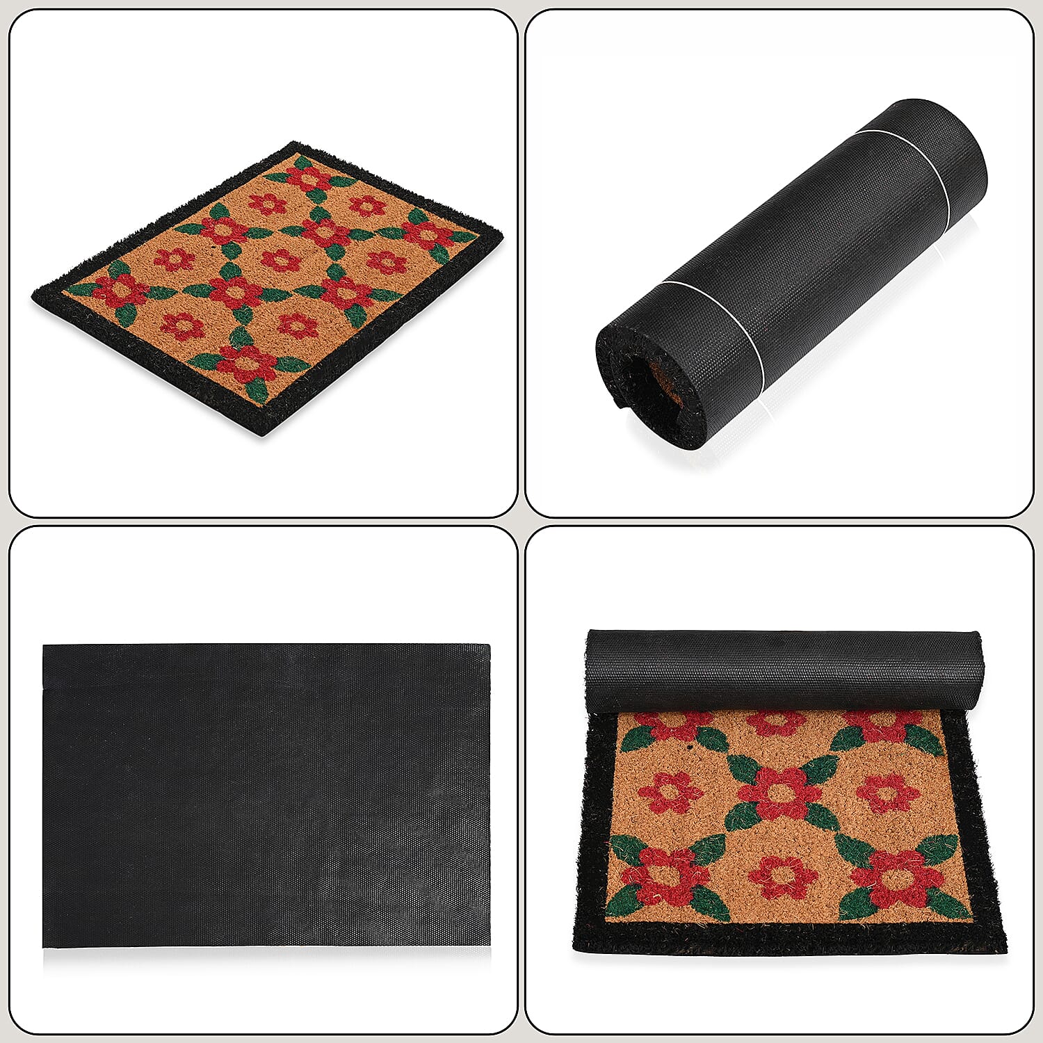 Flower Print Coir Door Mat (Size 40x60 cm) - Multi