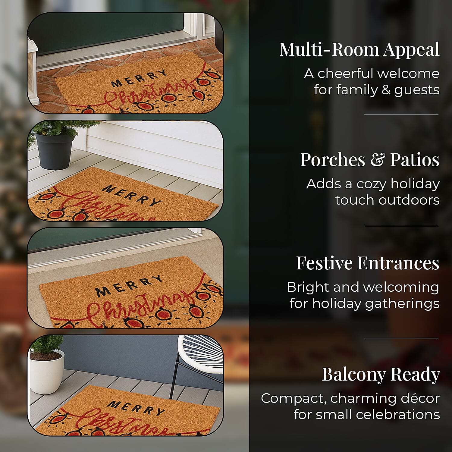 Merry Christmas Bleached Print Coir Doormat (60 x 40 cm) - Christmas