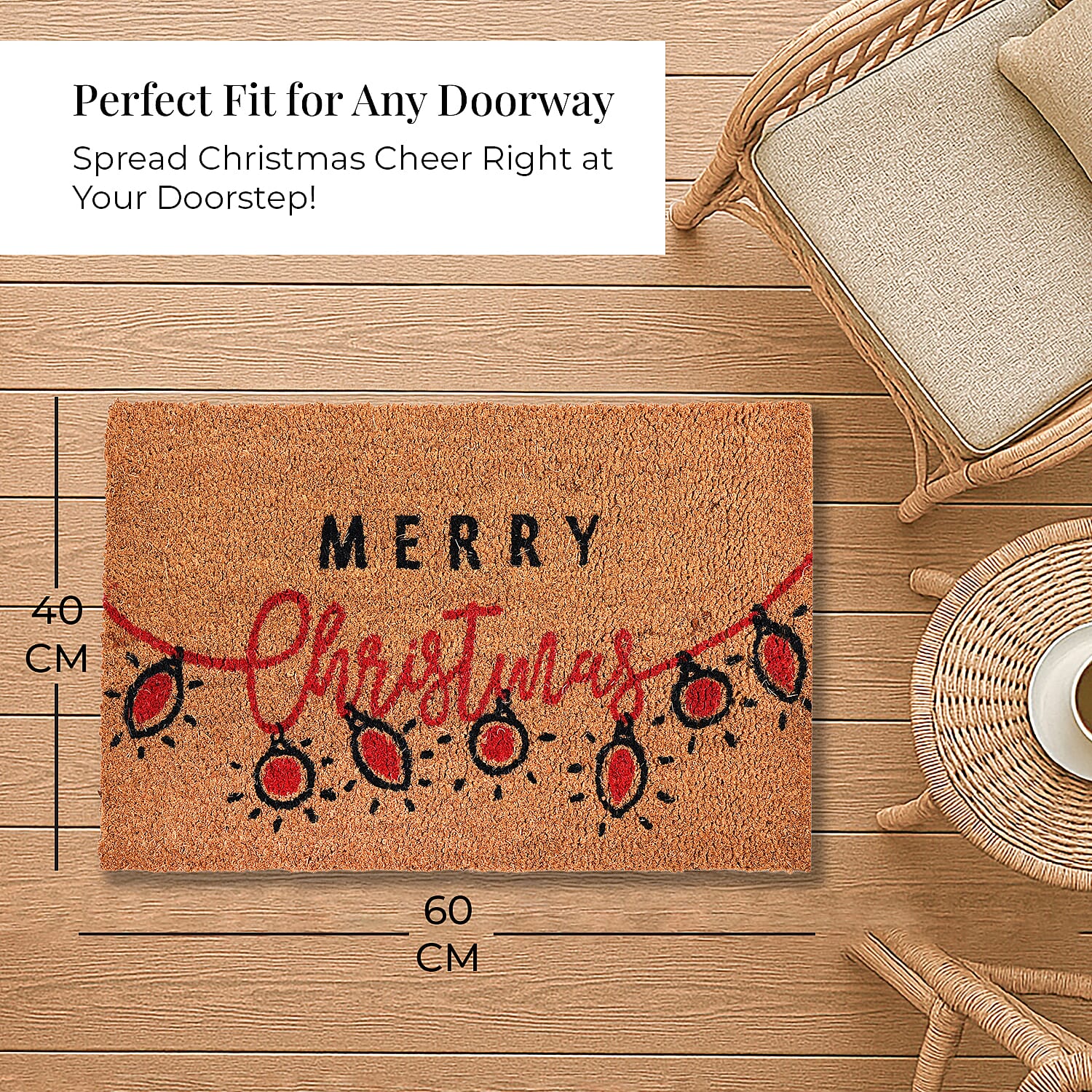 Merry Christmas Bleached Print Coir Doormat (60 x 40 cm) - Christmas