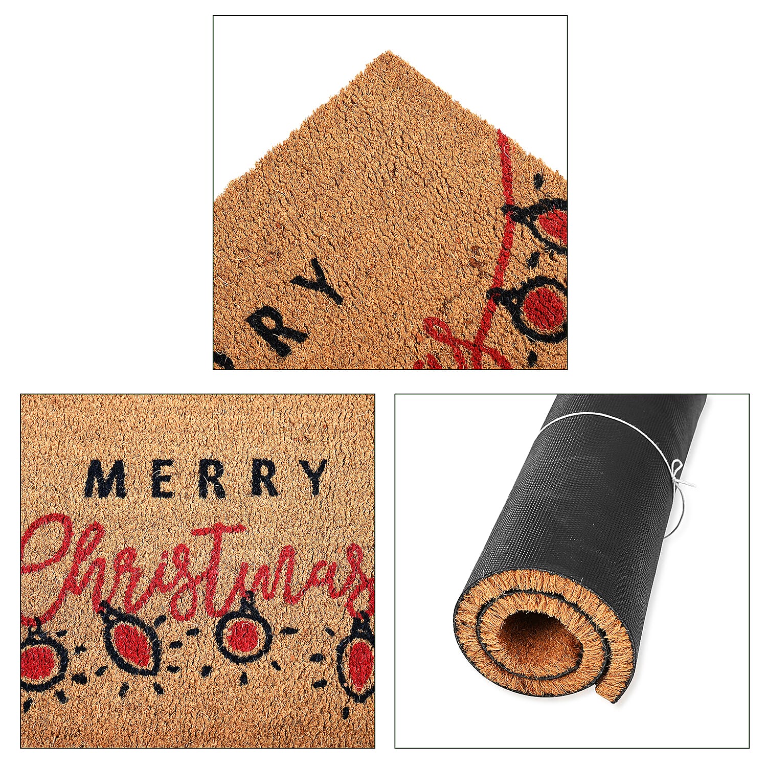 Merry Christmas Bleached Print Coir Doormat (60 x 40 cm) - Christmas