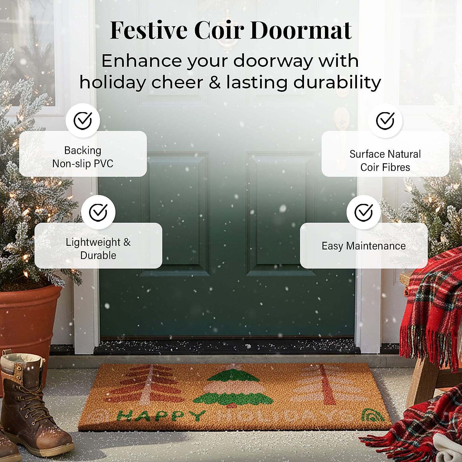 Happy Holidays Bleached Prints Coir Doormat (60 x 40 cm)