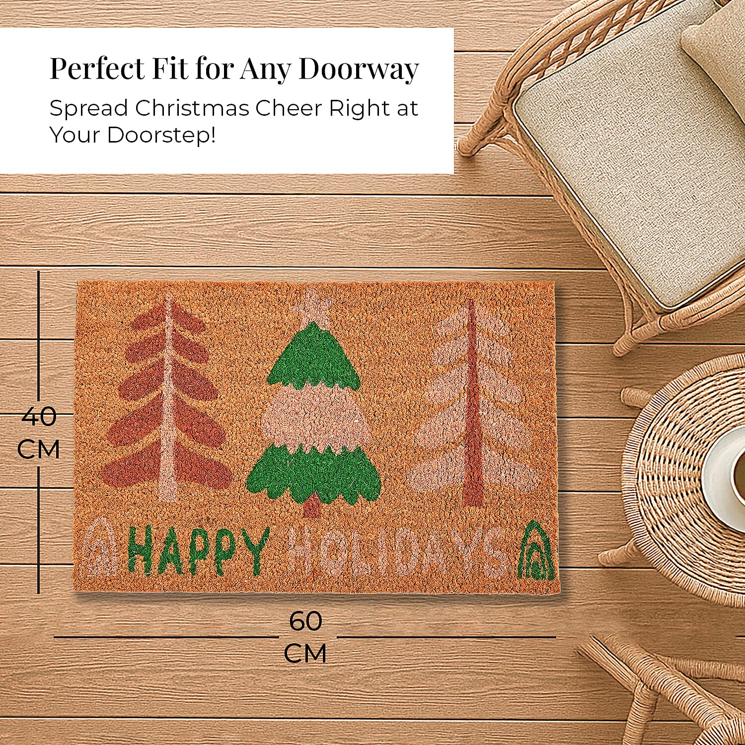 Happy Holidays Bleached Prints Coir Doormat (60 x 40 cm)