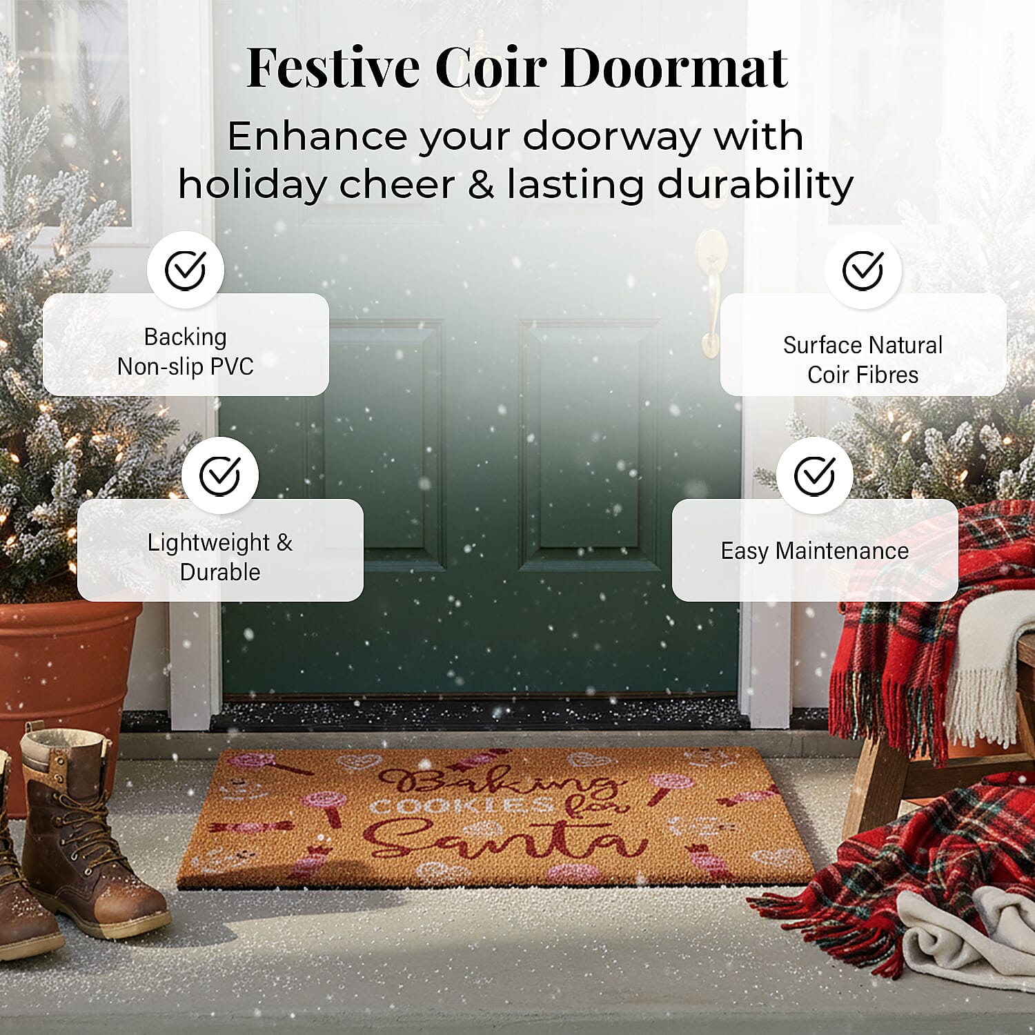 Baking Cookies for Santa Bleached Prints Coir Doormat (60 x 40 cm)