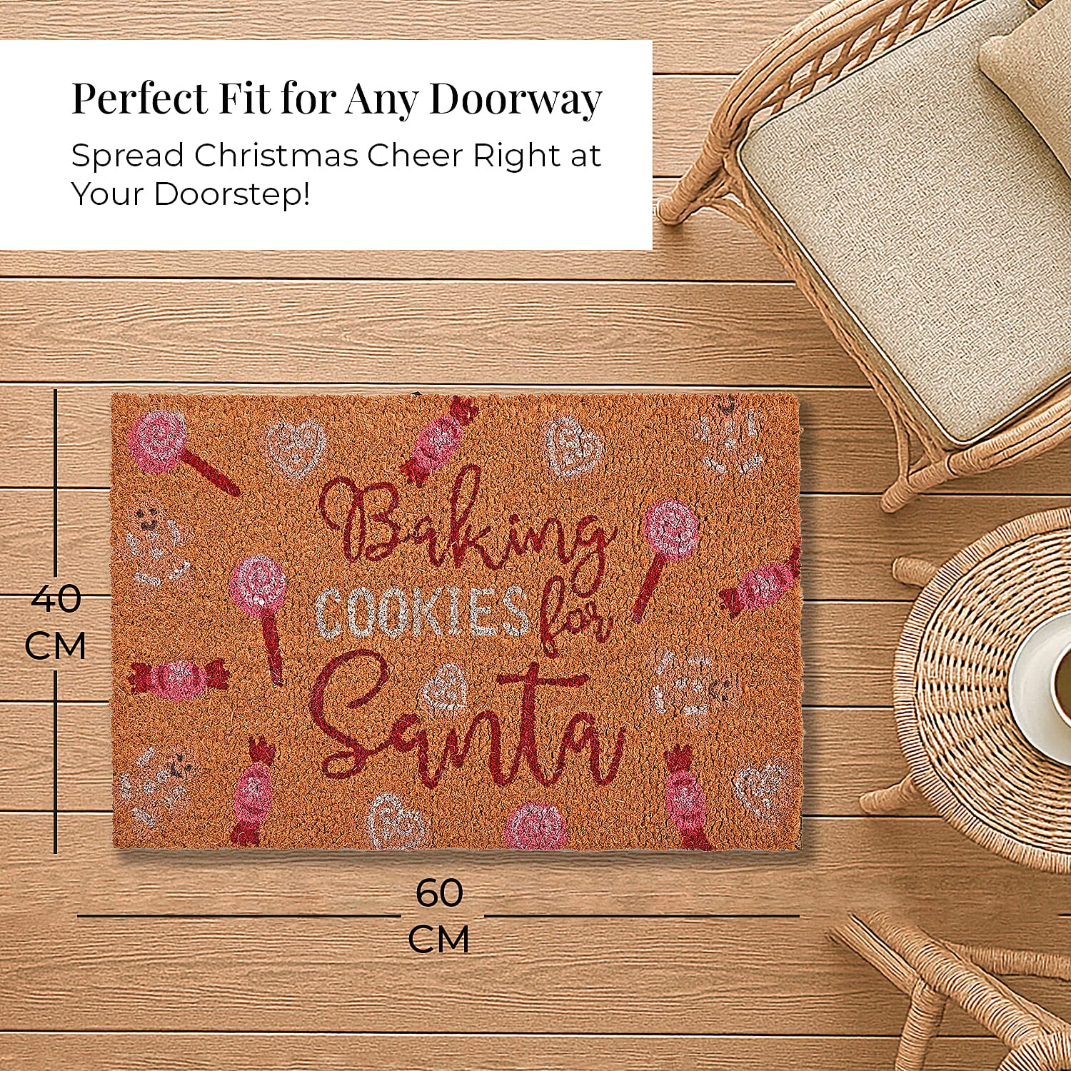 Baking Cookies for Santa Bleached Prints Coir Doormat (60 x 40 cm)