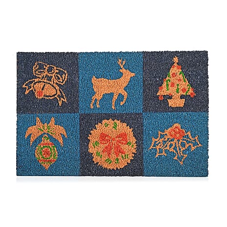 Bleached Christmas Prints Coir Doormat (60 x 40 cm) - Multicolour