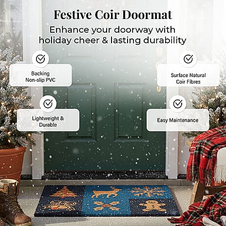 Bleached Christmas Prints Coir Doormat (60 x 40 cm) - Multicolour