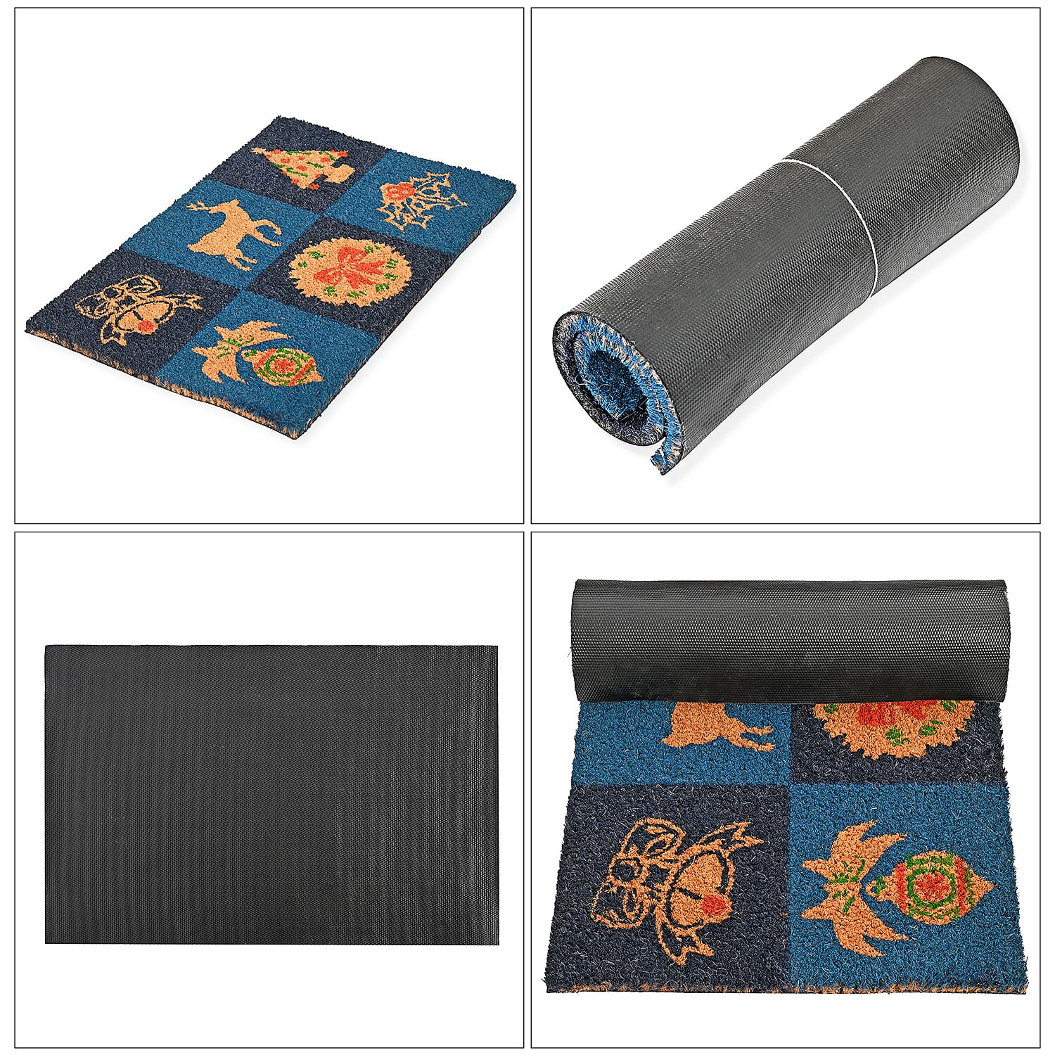 Bleached Christmas Prints Coir Doormat (60 x 40 cm) - Multicolour