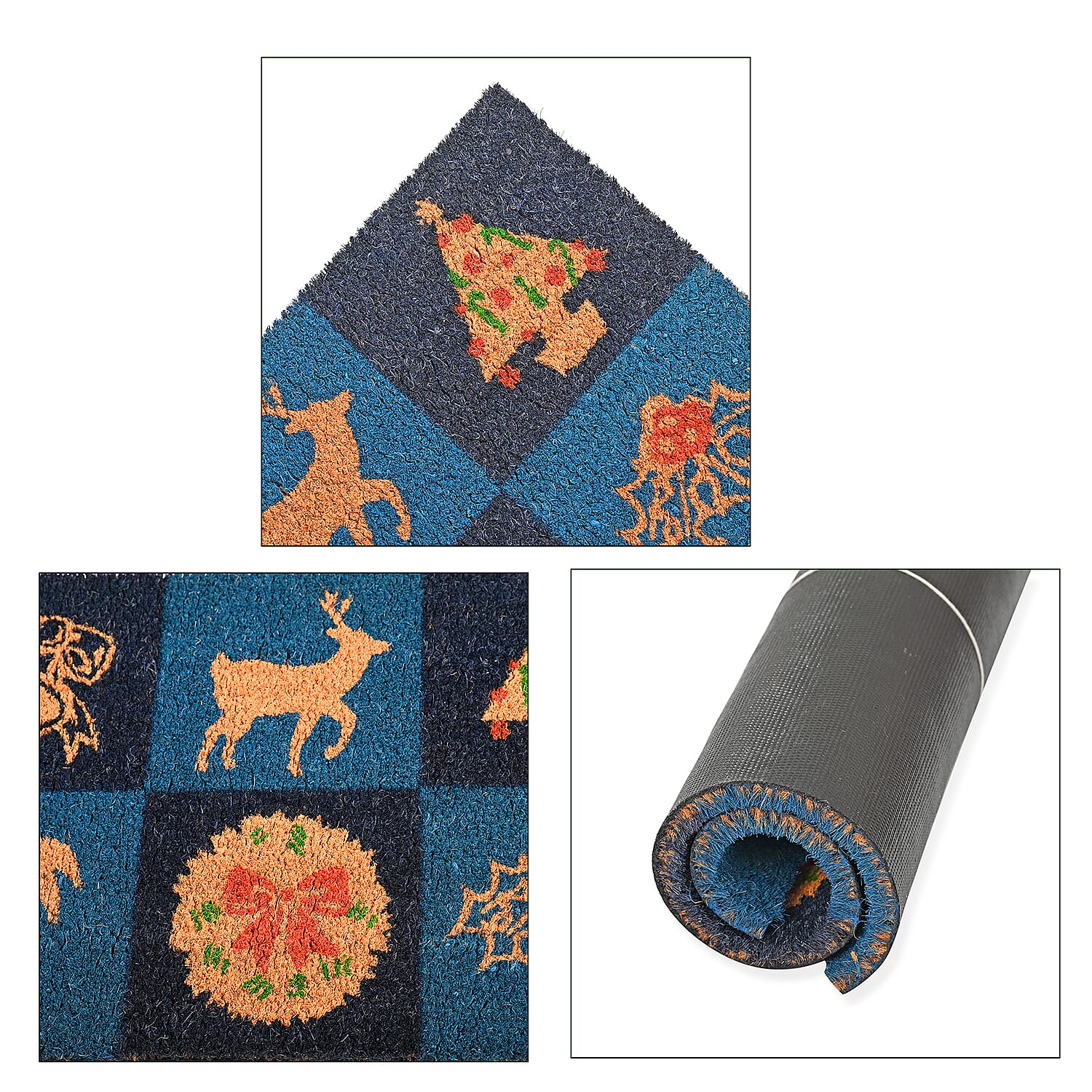 Bleached Christmas Prints Coir Doormat (60 x 40 cm) - Multicolour