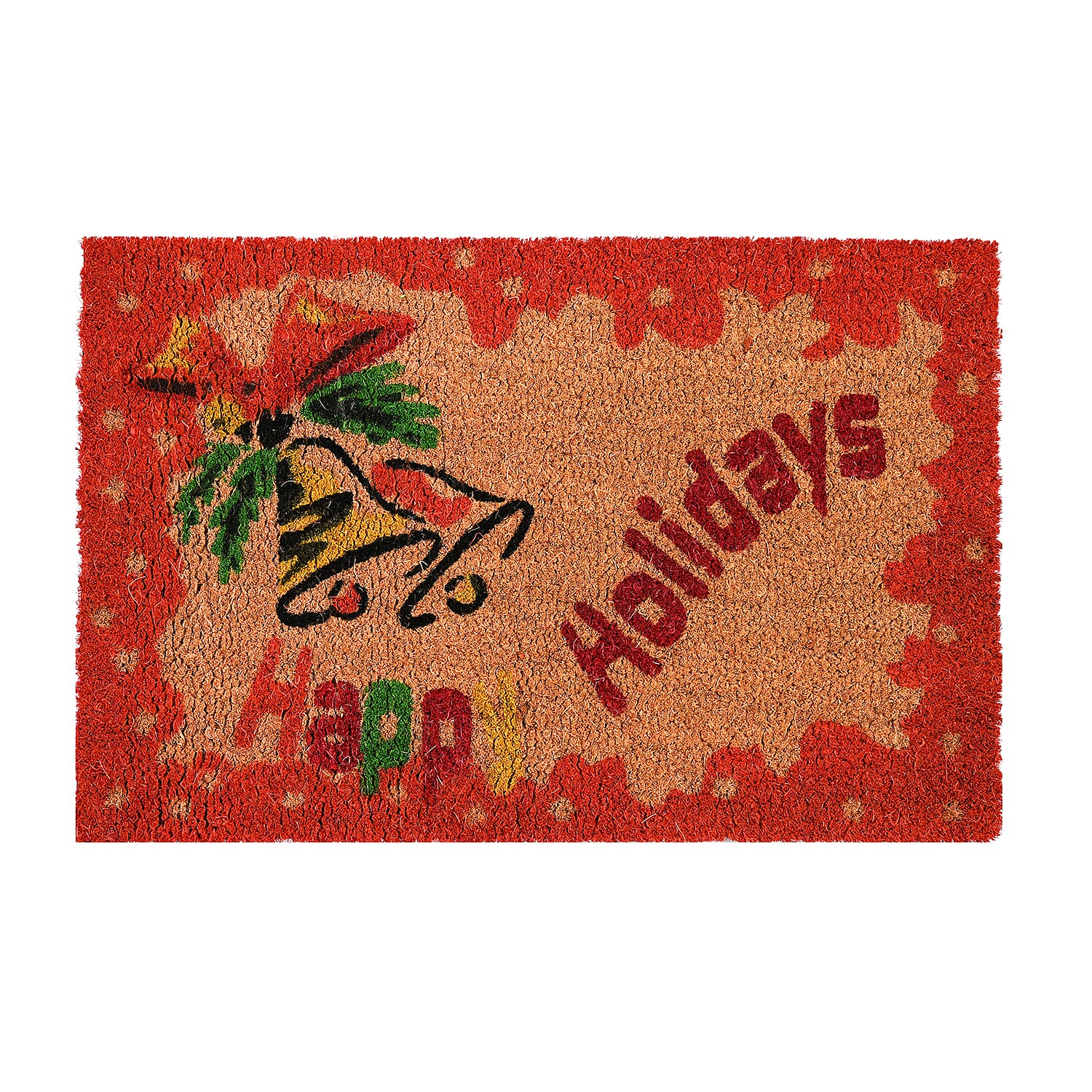 Happy Holidays Bleached Print Coir Doormat (60 x 40 cm) - Red