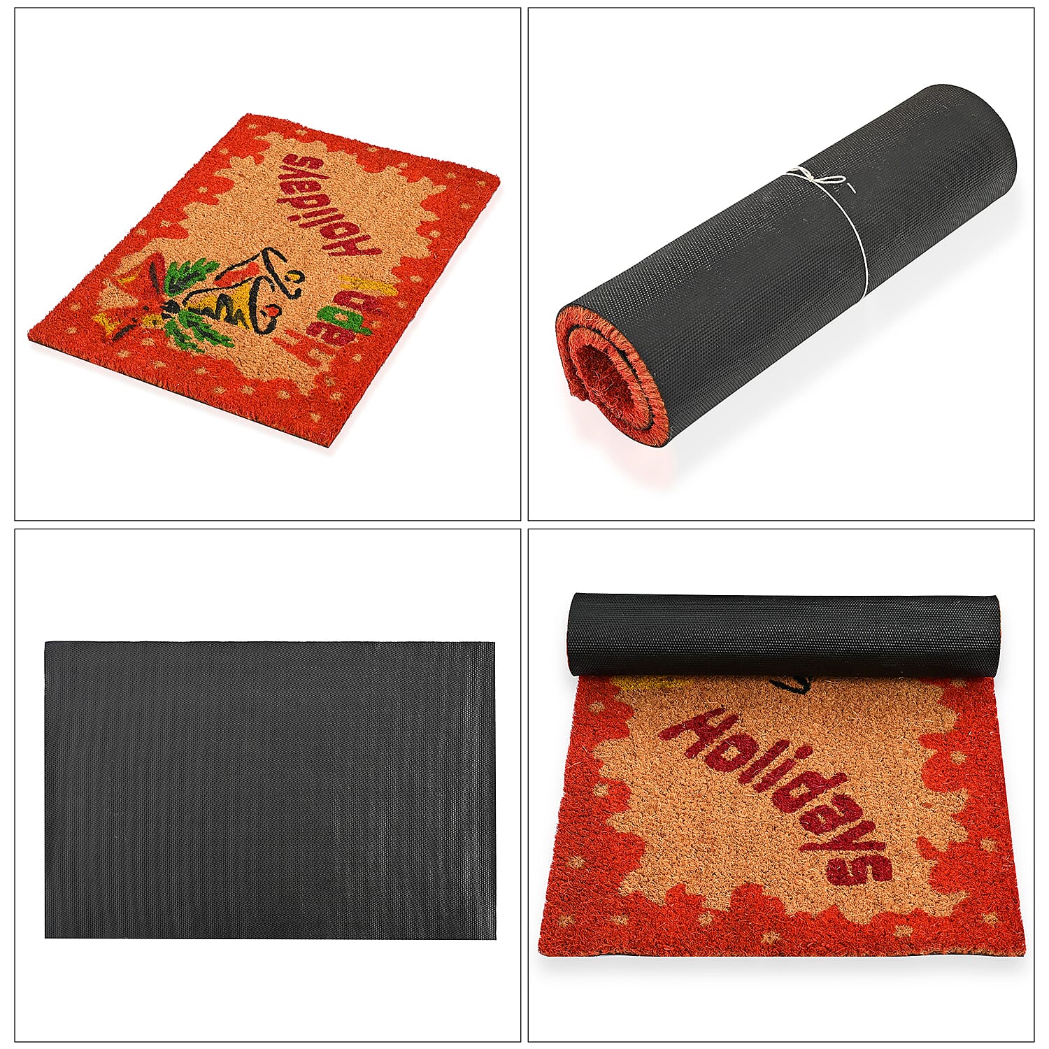 Happy Holidays Bleached Print Coir Doormat (60 x 40 cm) - Red