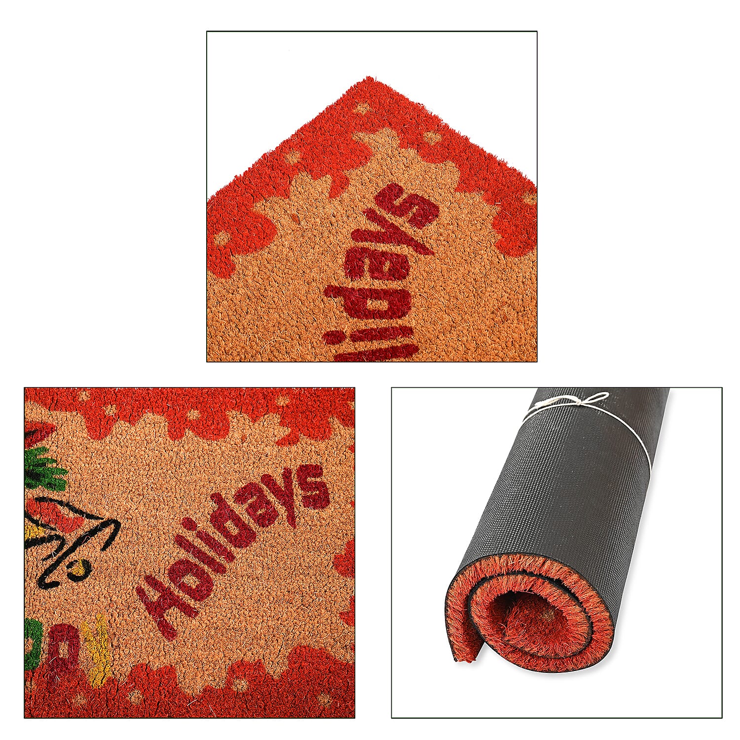 Happy Holidays Bleached Print Coir Doormat (60 x 40 cm) - Red