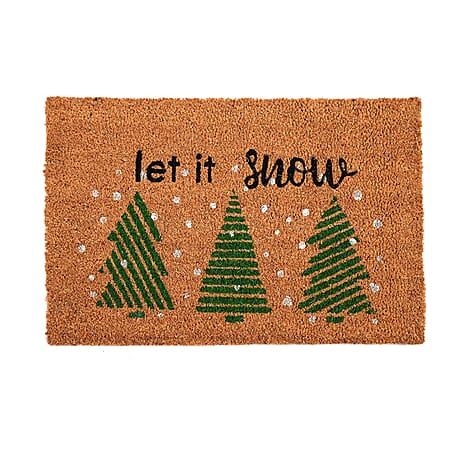 Let It Snow Bleached Print Coir Doormat (60 x 40 cm) - Snow