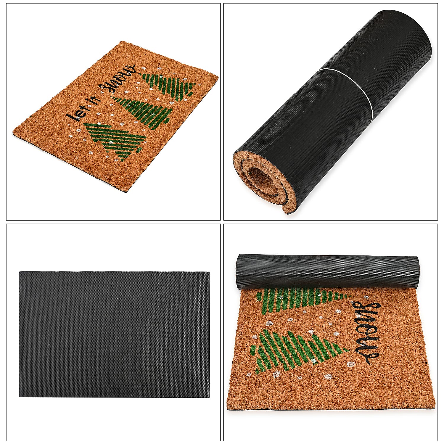 Let It Snow Bleached Print Coir Doormat (60 x 40 cm) - Snow