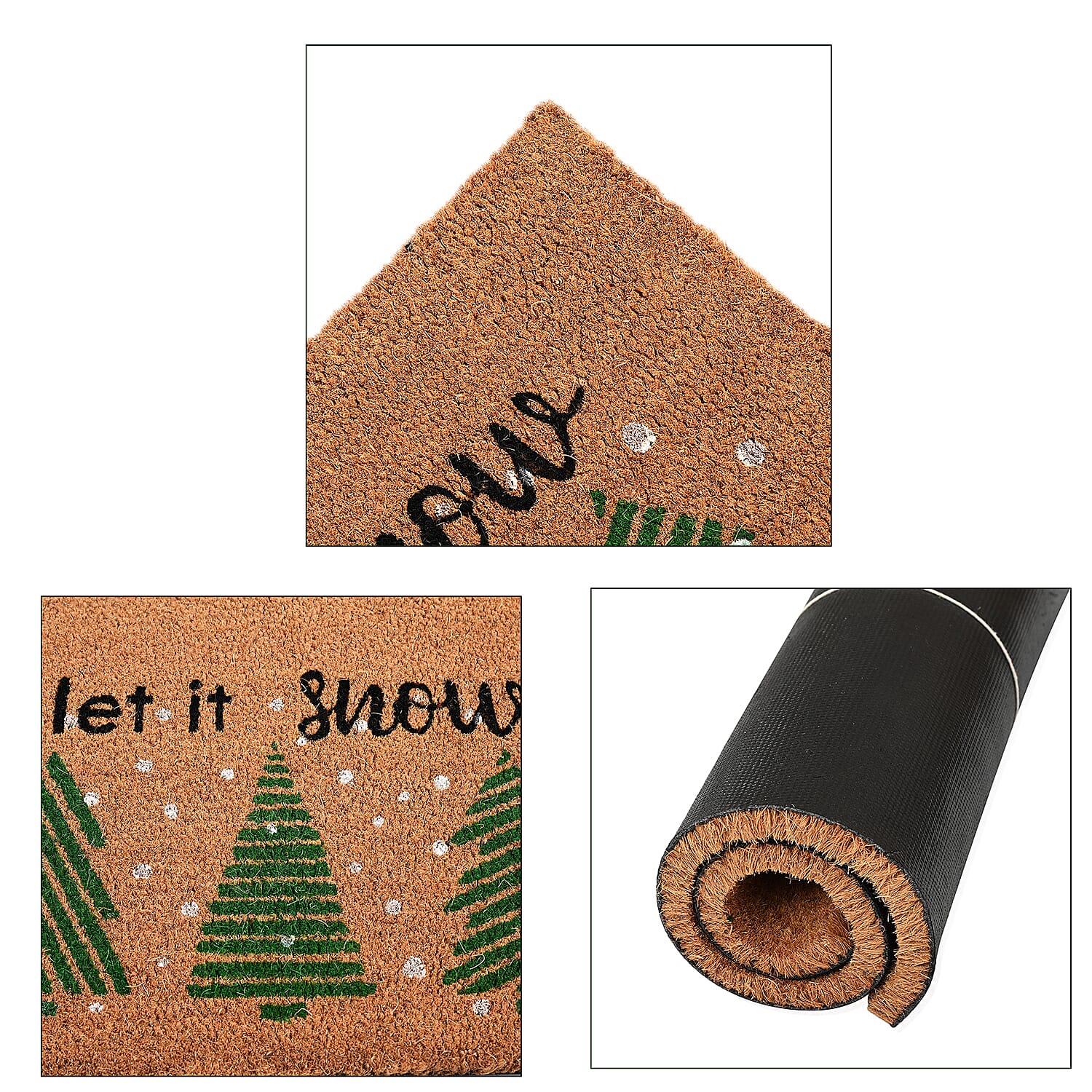 Let It Snow Bleached Print Coir Doormat (60 x 40 cm) - Snow