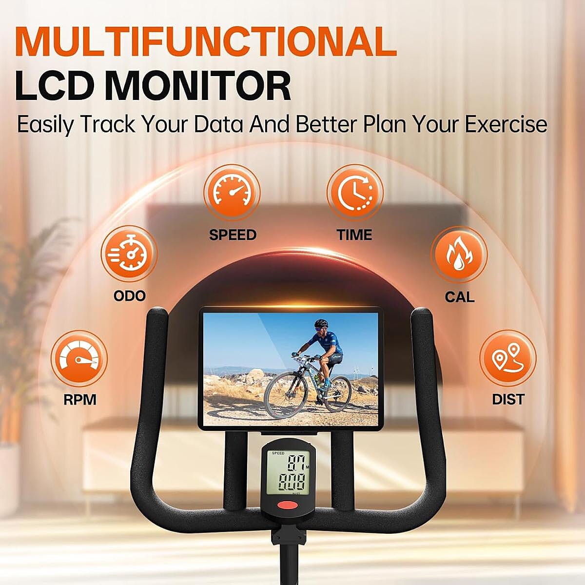 YAMO Exercise Spin Bike, Adjustable Resistance Silent Belt Drive with Comfortable Seat Cushion - Orange