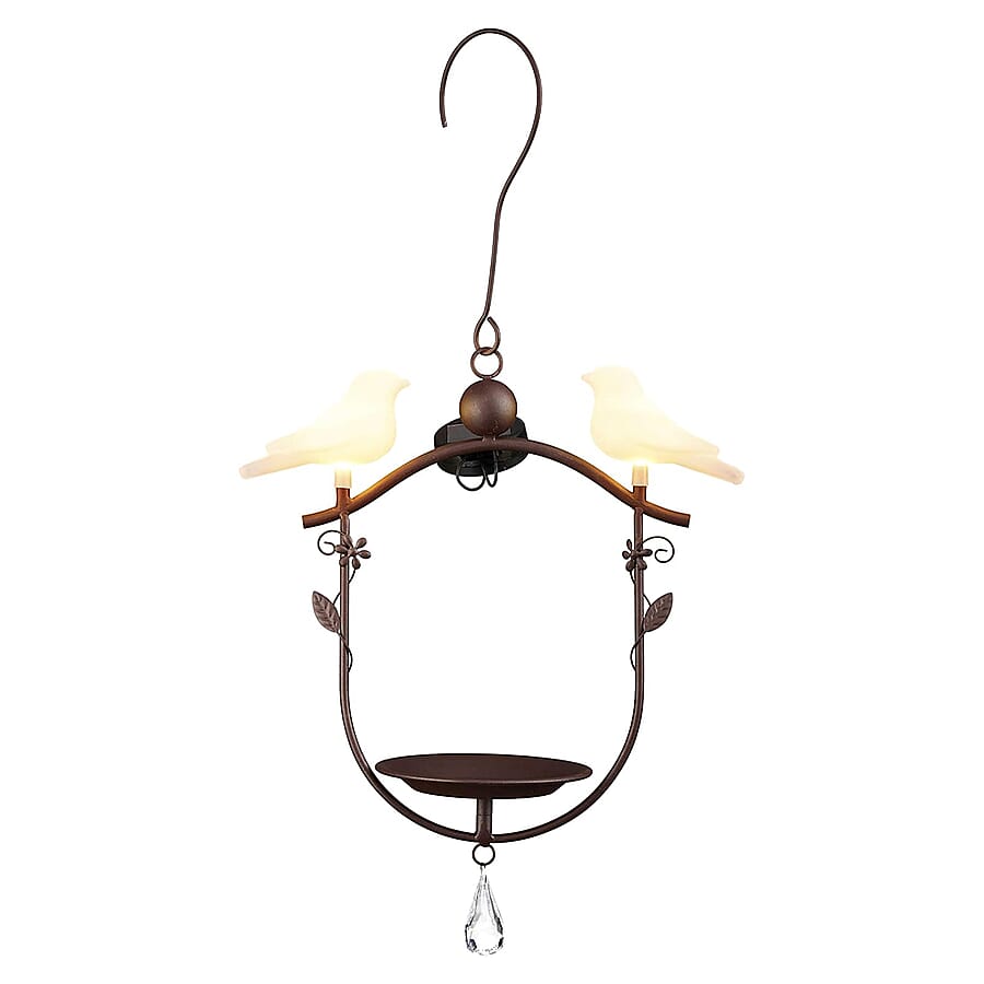 Solar Bird Feeder with LED Light - Brown