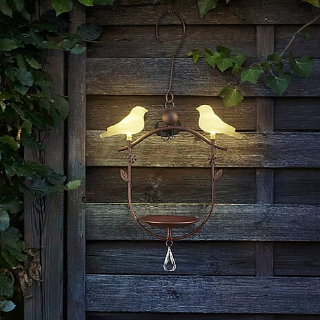 Solar Bird Feeder with LED Light - Brown