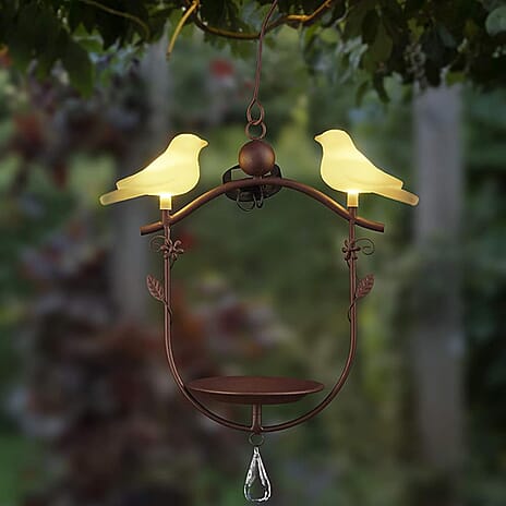 Solar Bird Feeder with LED Light - Brown