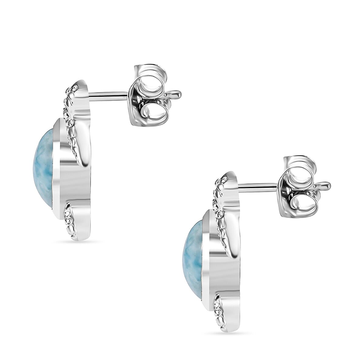 D'joy Larimar Turtle Earring in Rhodium Overlay Sterling Silver 2.82 Ct.