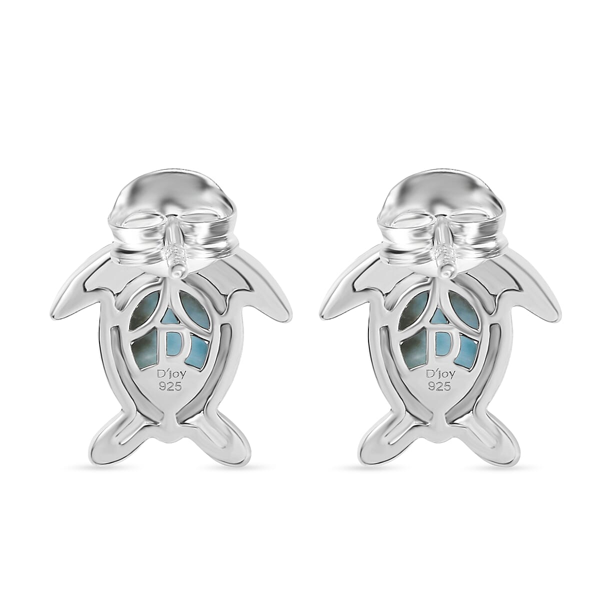 D'joy Larimar Turtle Earring in Rhodium Overlay Sterling Silver 2.82 Ct.