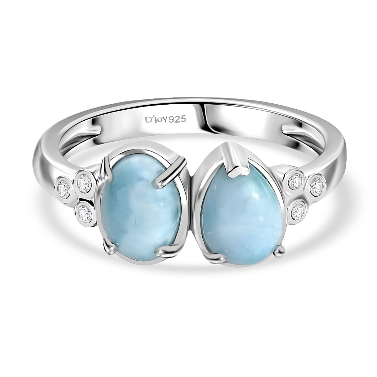 D'joy Larimar & White Zircon Pebbles Ring in Rhodium Overlay Sterling Silver 2.01 Ct.
