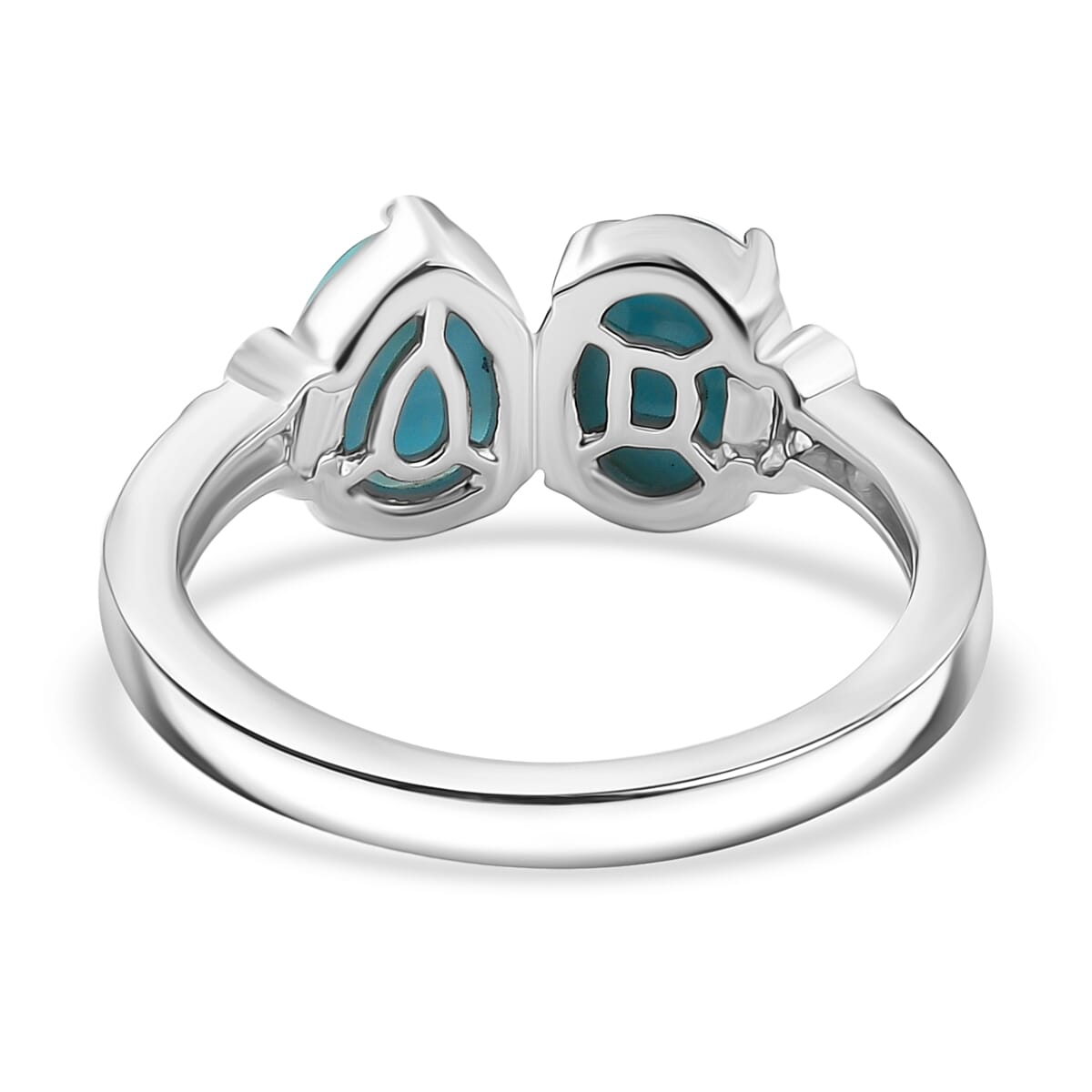 D'joy Larimar & White Zircon Pebbles Ring in Rhodium Overlay Sterling Silver 2.01 Ct.