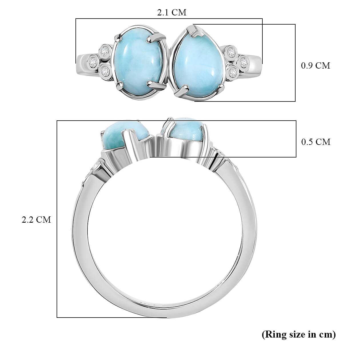 D'joy Larimar & White Zircon Pebbles Ring in Rhodium Overlay Sterling Silver 2.01 Ct.