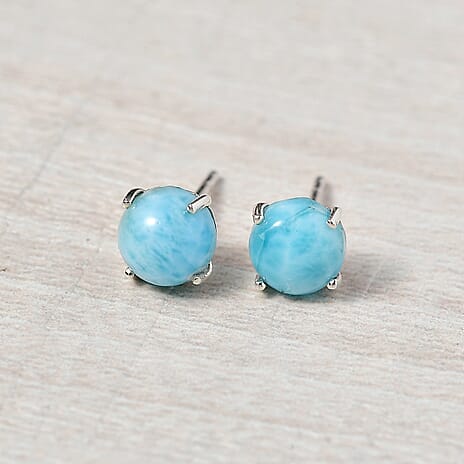 D'joy Larimar Push Post Earring in Rhodium Overlay Sterling Silver 3.42 Ct.