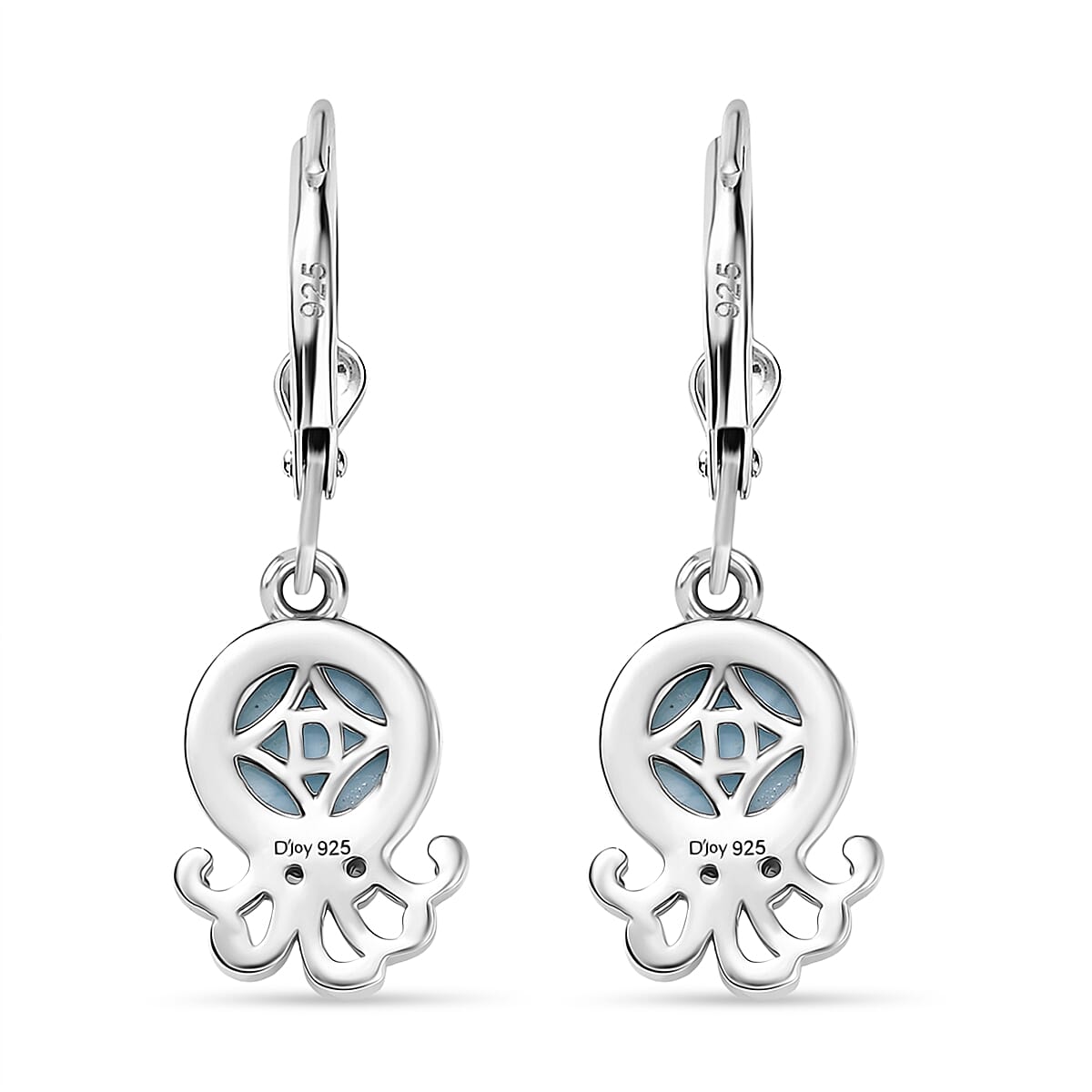 D'joy Larimar & White Zircon Lever Back Octopus Studs Earring in Rhodium Overlay Sterling Silver 3.46 Ct. D'joy Larimar & White Zircon Lever Back Octopus Studs Earring in Rhodium Overlay Sterling Silver 3.46 Ct.