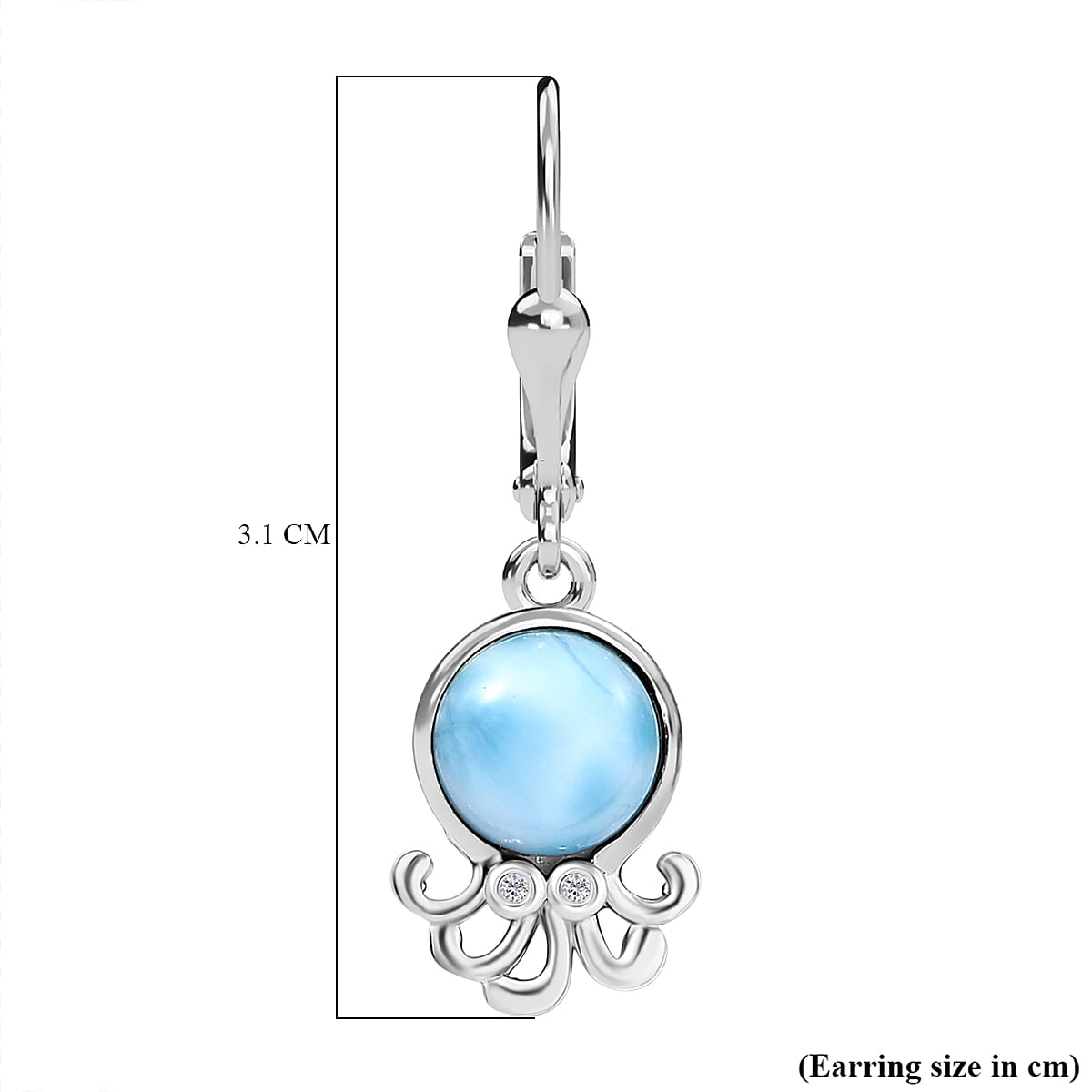 D'joy Larimar & White Zircon Lever Back Octopus Studs Earring in Rhodium Overlay Sterling Silver 3.46 Ct. D'joy Larimar & White Zircon Lever Back Octopus Studs Earring in Rhodium Overlay Sterling Silver 3.46 Ct.