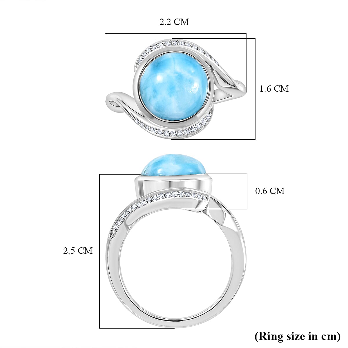 D'joy Larimar & White Zircon Solitaire Ocean Swirl Ring in Rhodium Overlay Sterling Silver 4.82 Ct. D'joy Larimar & White Zircon Solitaire Ocean Swirl Ring in Rhodium Overlay Sterling Silver 4.82 Ct.