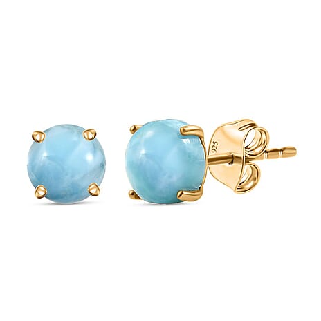 D'joy Larimar Earring with Push Back in 14K Yellow Gold Plated Sterling Silver 3.43 Ct.