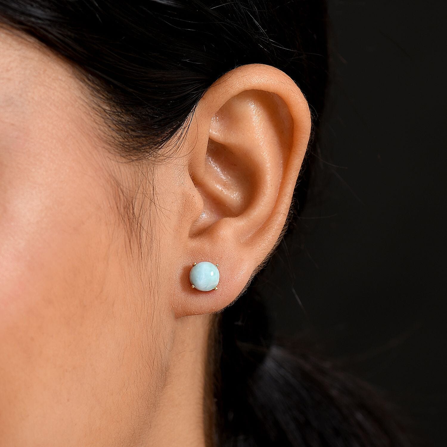 D'joy Larimar Earring with Push Back in 14K Yellow Gold Plated Sterling Silver 3.43 Ct.