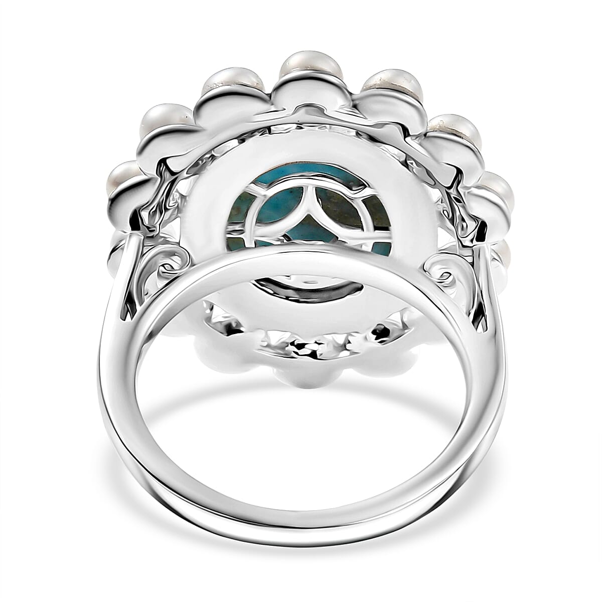 D'joy Larimar & Pearl Whispers of the Deep Ring in Rhodium Overlay Sterling Silver 8.48 Ct, Silver Wt. 5.45 Gms.