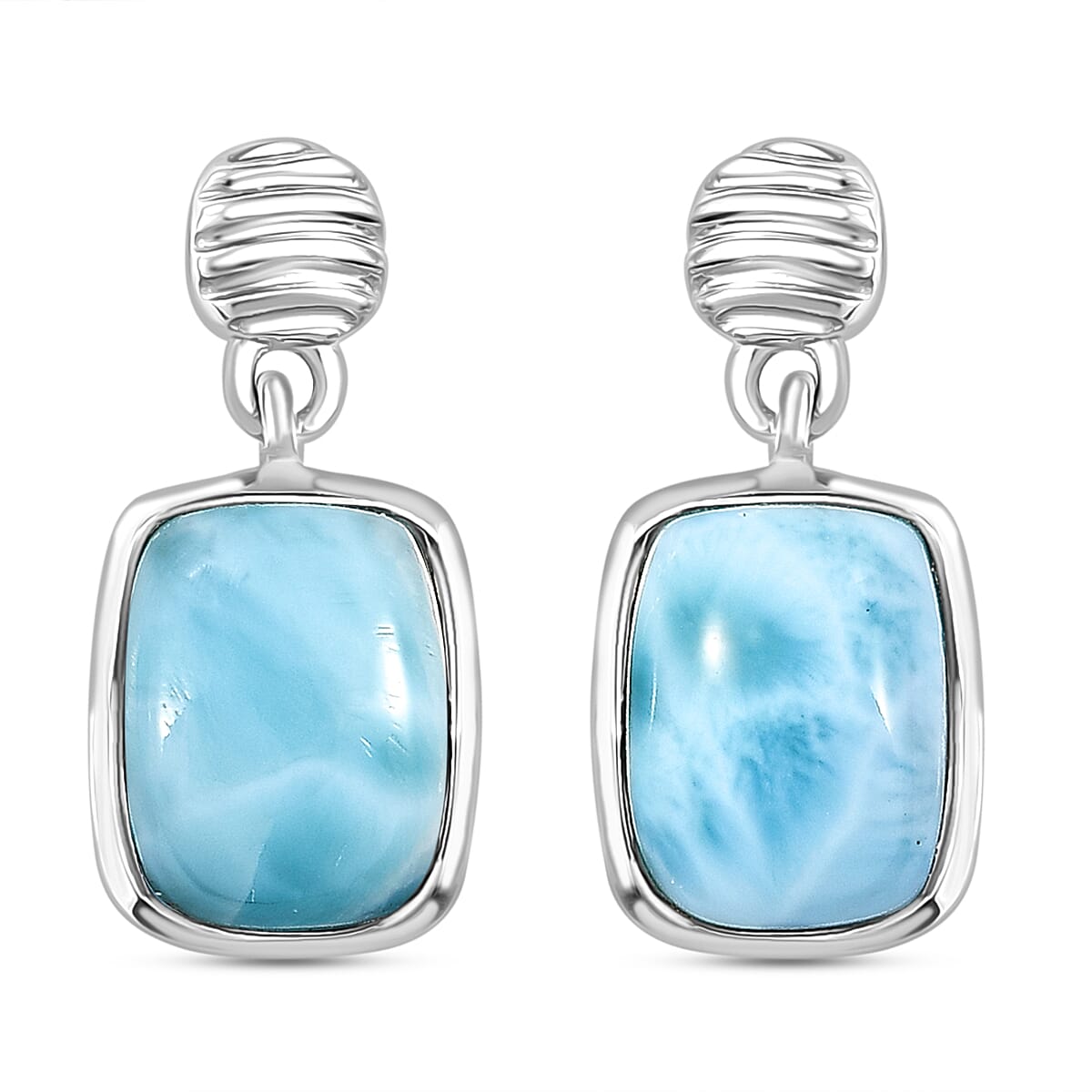 D'joy Larimar Solitaire Stud Push Post Rippling Waters Earring in Rhodium Overlay Sterling Silver 3.24 Ct.