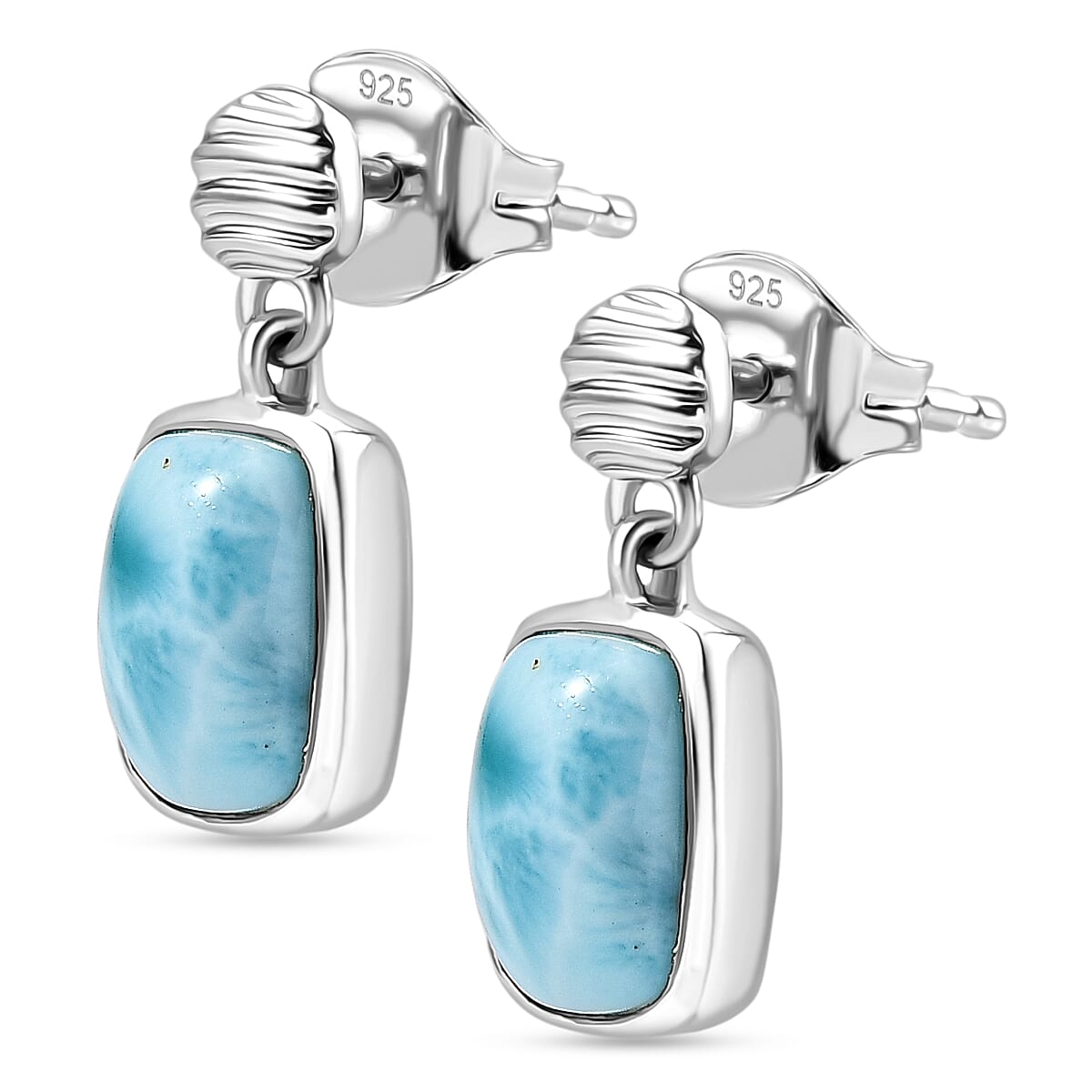 D'joy Larimar Solitaire Stud Push Post Rippling Waters Earring in Rhodium Overlay Sterling Silver 3.24 Ct.