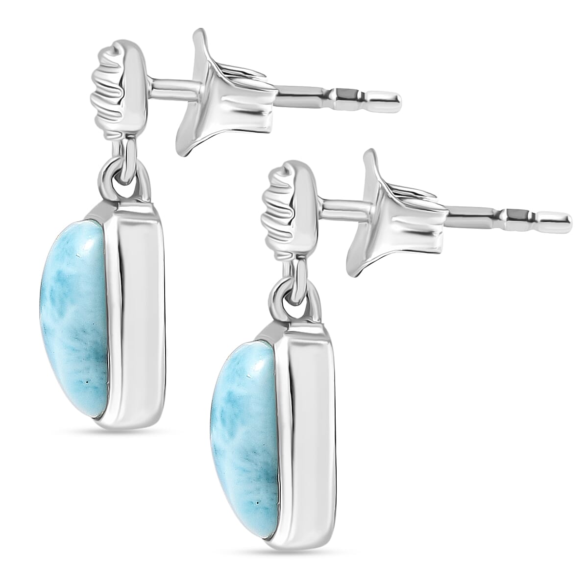 D'joy Larimar Solitaire Stud Push Post Rippling Waters Earring in Rhodium Overlay Sterling Silver 3.24 Ct.