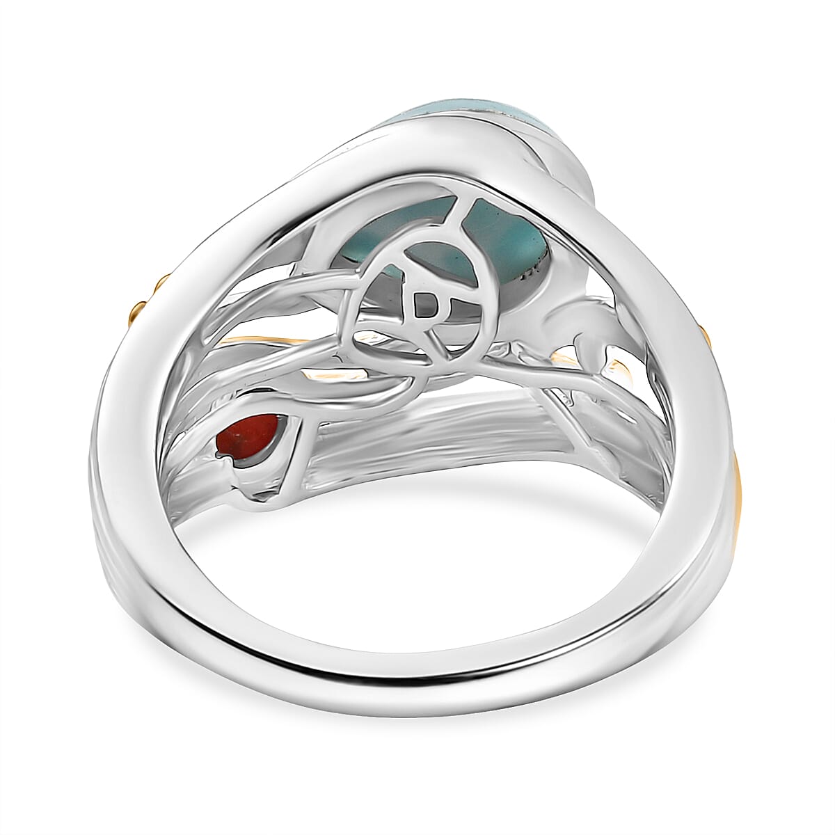 D'joy Larimar & Coral Oceanic Harmony Ring in 18K Yellow Gold Plated Sterling Silver 2.40 Ct. D'joy Larimar & Coral Oceanic Harmony Ring in 18K Yellow Gold Plated Sterling Silver 2.40 Ct.
