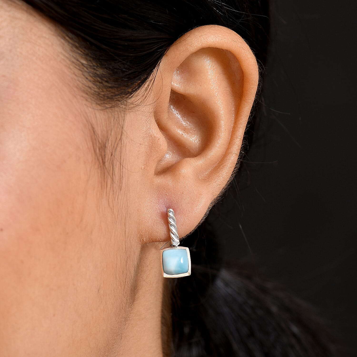 D'joy Larimar Solitaire Stud Push Post Earring in Rhodium Overlay Sterling Silver 4.15 Ct.