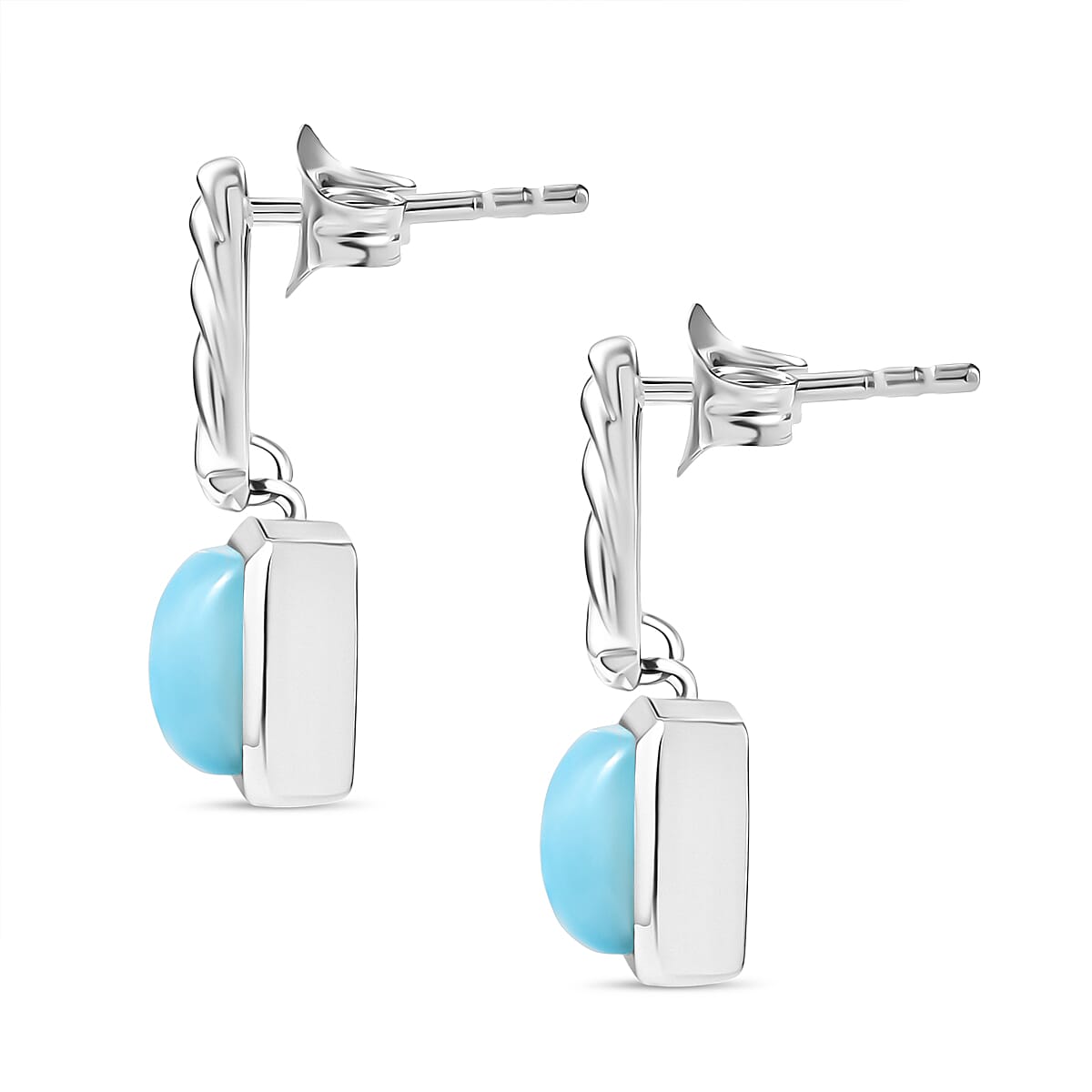 D'joy Larimar Solitaire Stud Push Post Earring in Rhodium Overlay Sterling Silver 4.15 Ct.