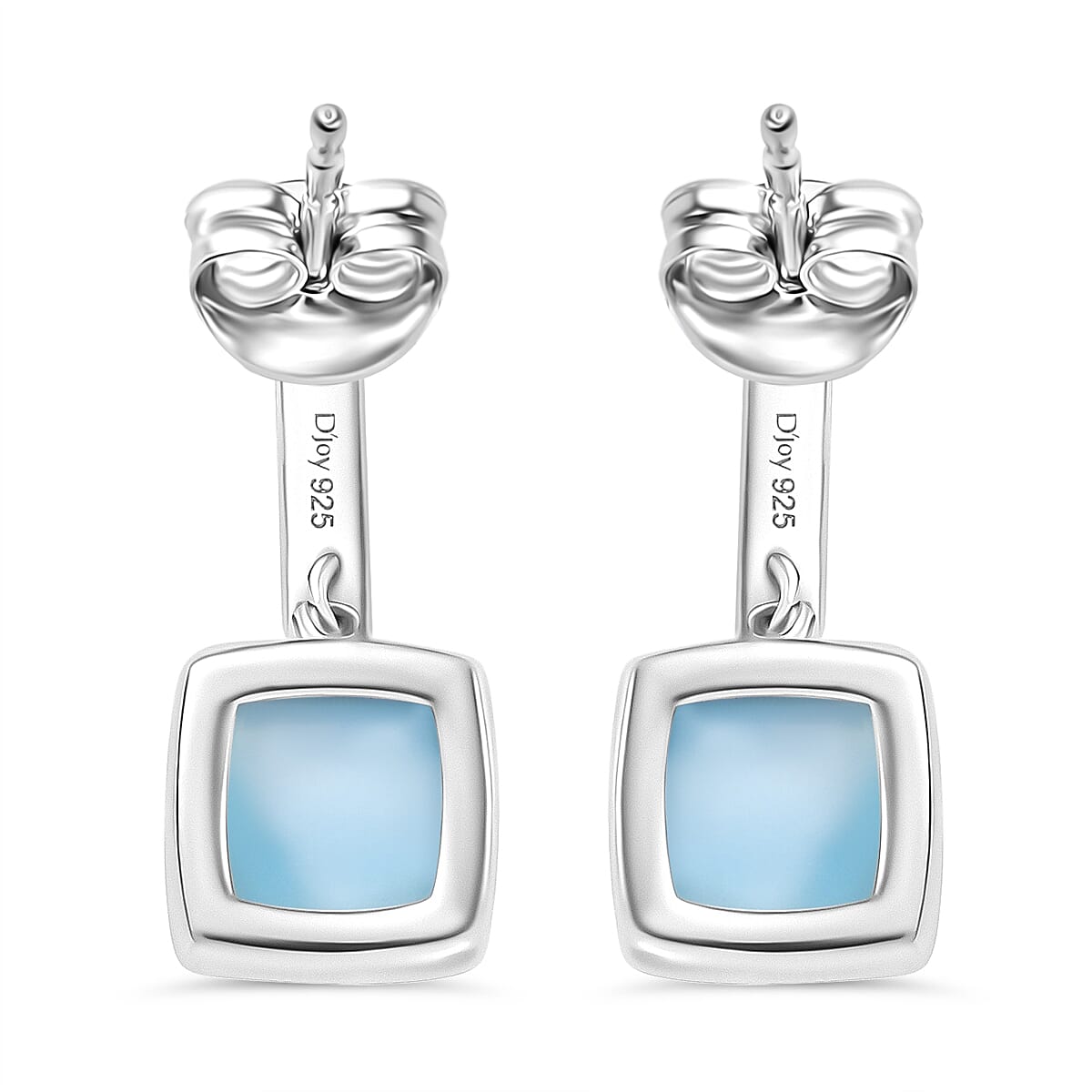 D'joy Larimar Solitaire Stud Push Post Earring in Rhodium Overlay Sterling Silver 4.15 Ct.