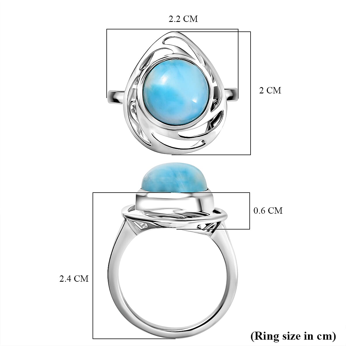 D'joy Larimar Solitaire Oceanic Whirl Ring in Rhodium Overlay Sterling Silver 4.62 Ct. D'joy Larimar Solitaire Oceanic Whirl Ring in Rhodium Overlay Sterling Silver 4.62 Ct.