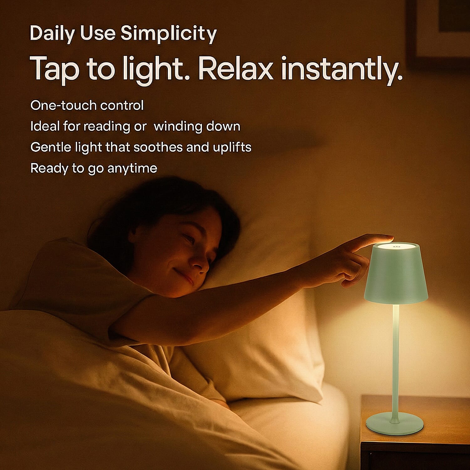 MEGA DEAL - LIVMORE Rechargable Table Lamp With Warm, Natural & Cool Lights (1200mAh Battery) - Green