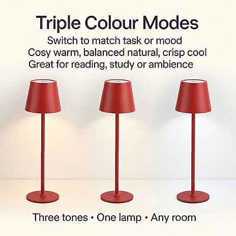 BLACK FRIDAY MEGA DEAL - LIVMORE Rechargable Table Lamp With Warm, Natural & Cool Lights (1200mAh Battery) - Red