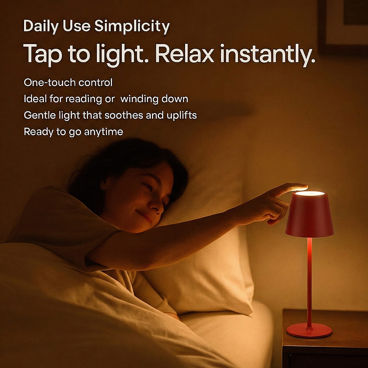 BLACK FRIDAY MEGA DEAL - LIVMORE Rechargable Table Lamp With Warm, Natural & Cool Lights (1200mAh Battery) - Red